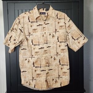 Fishing Shirt Mens Small Outdoor Camp Button Up Cotton Rustic utility
